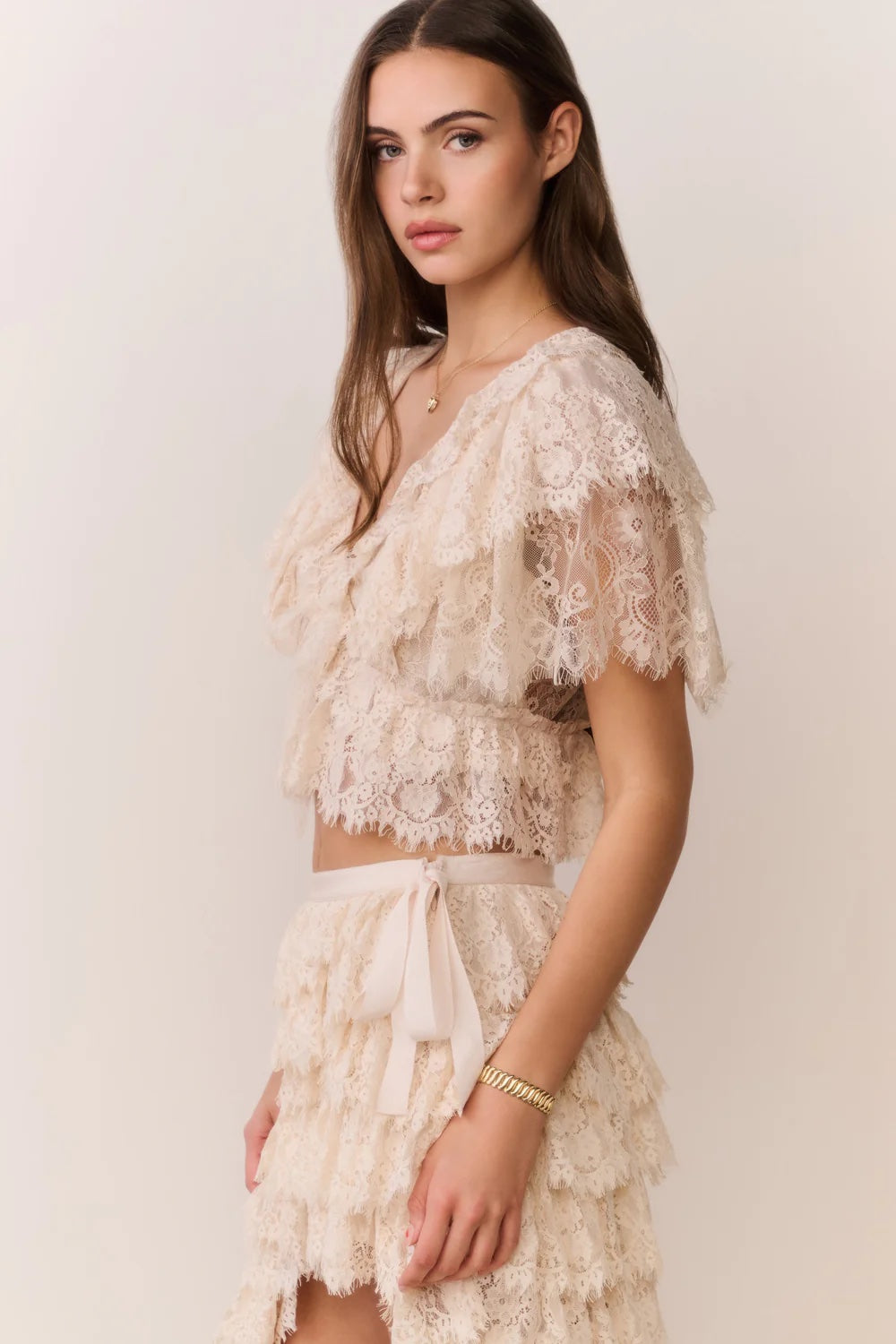 LoveShackFancy Caper Lace Ruffle Crop Top