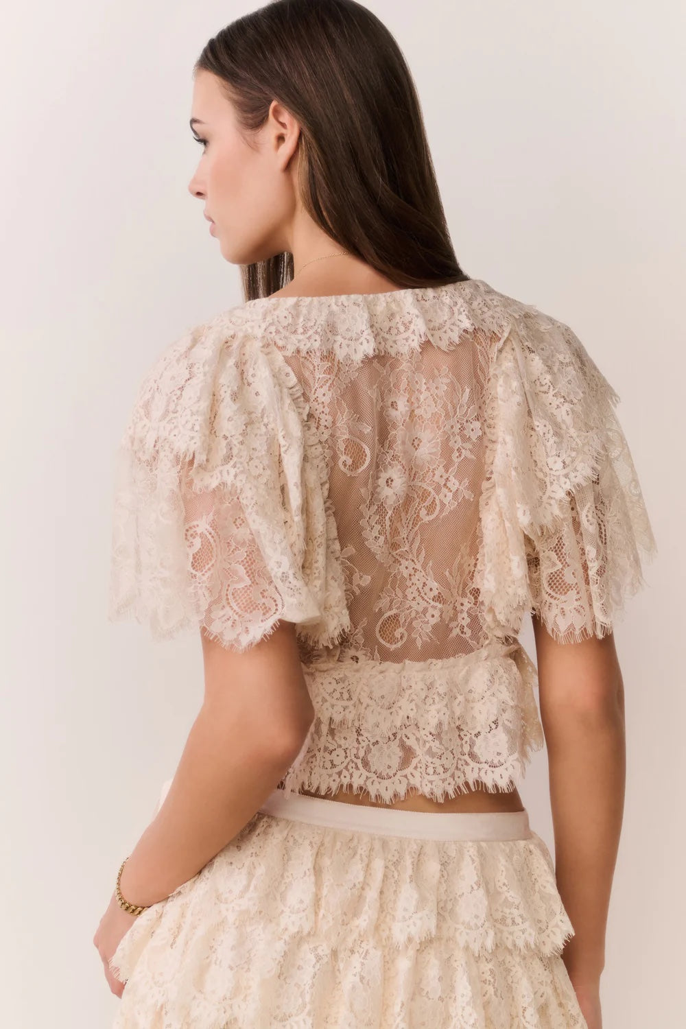 LoveShackFancy Caper Lace Ruffle Crop Top