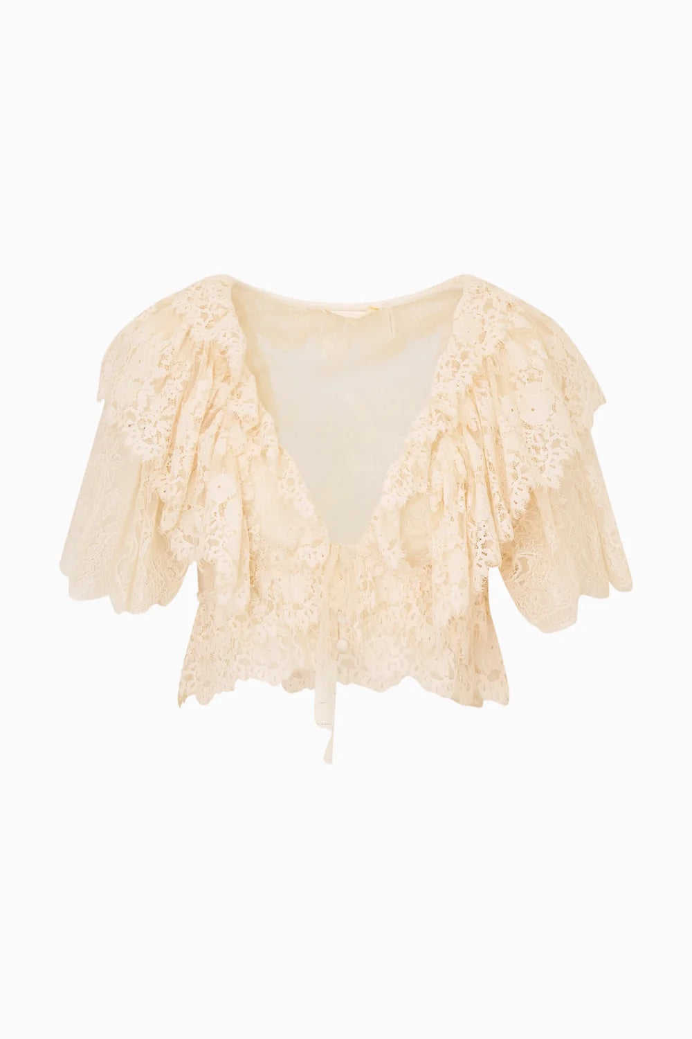 LoveShackFancy Caper Lace Ruffle Crop Top
