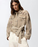PINKO Brown Denim Jacket with Jewel Embroidery