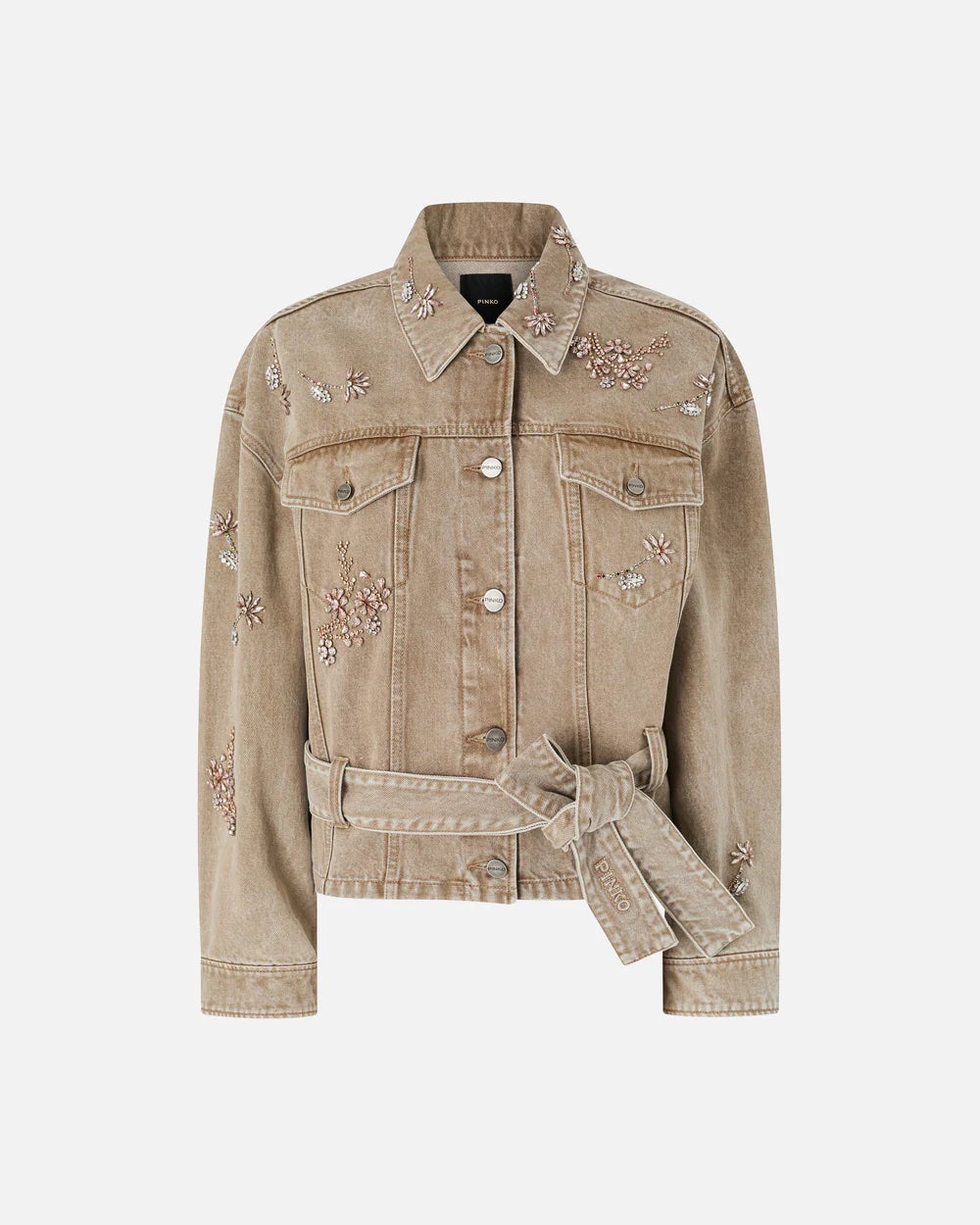 Pinko Brown Denim Jacket with Jewel Embroidery