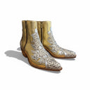 Jolie Jordan Boutique metallic gold Italian leather cowboy boots with silver python accents and pointed toe.