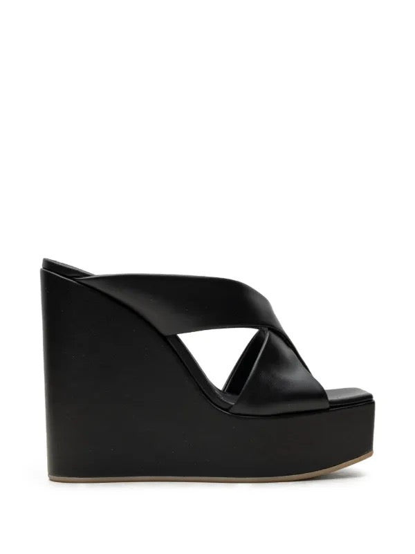 Vicini Crossover Strap Wedge Mule in Black