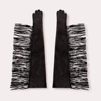 Seymoure Unisex Leather Stacked Opera Glove With Fringe