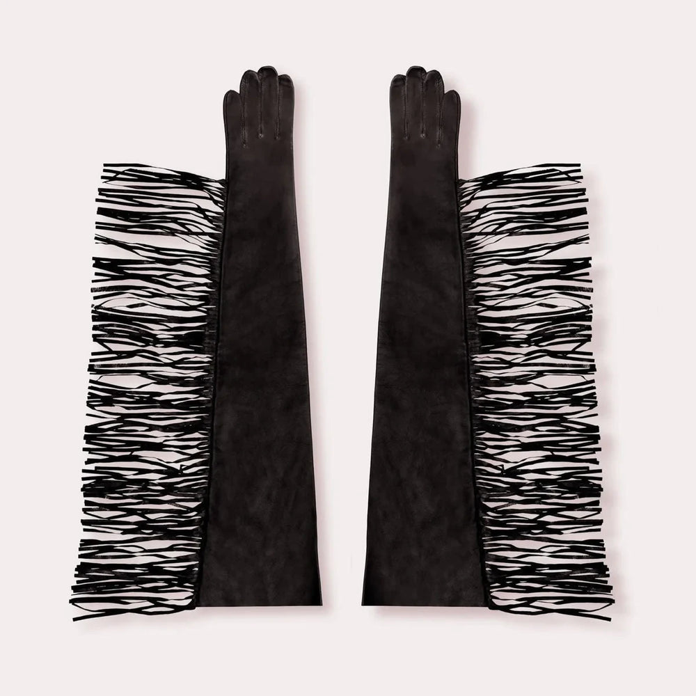 Seymoure Unisex Leather Stacked Opera Glove With Fringe
