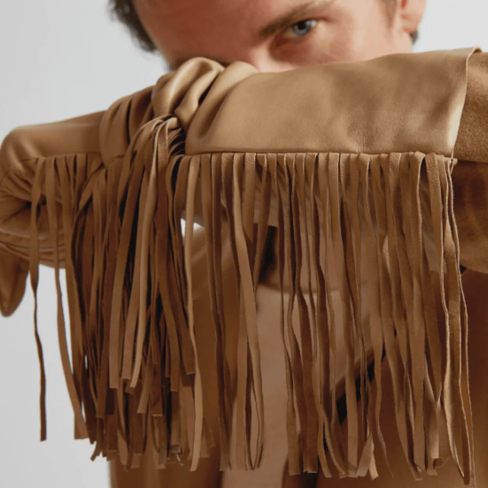 Seymoure Unisex Leather Stacked Opera Glove With Fringe