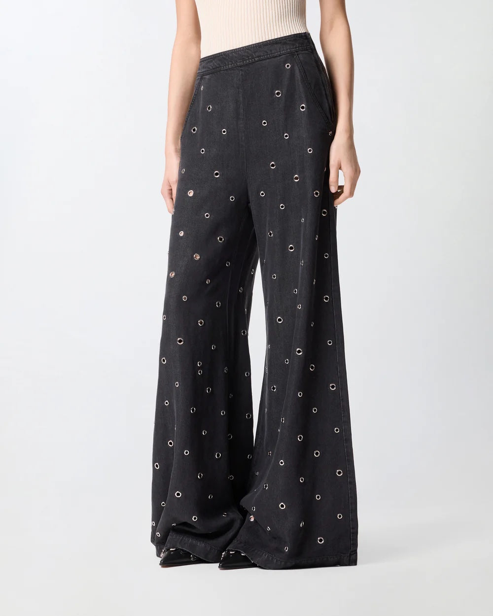 PINKO Wide-Leg Jeans in Dark Denim with Eyelets