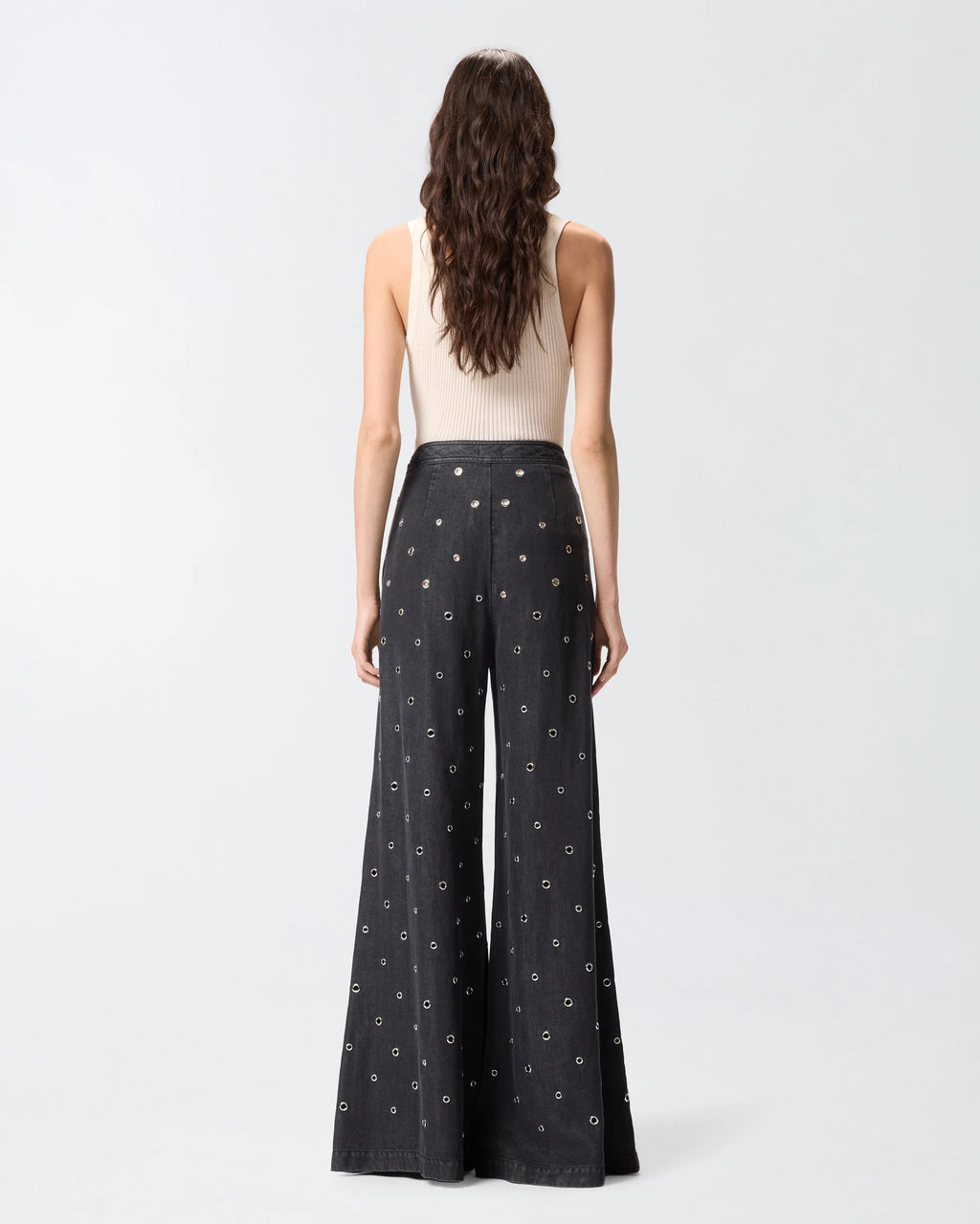 PINKO Wide-Leg Jeans in Dark Denim with Eyelets