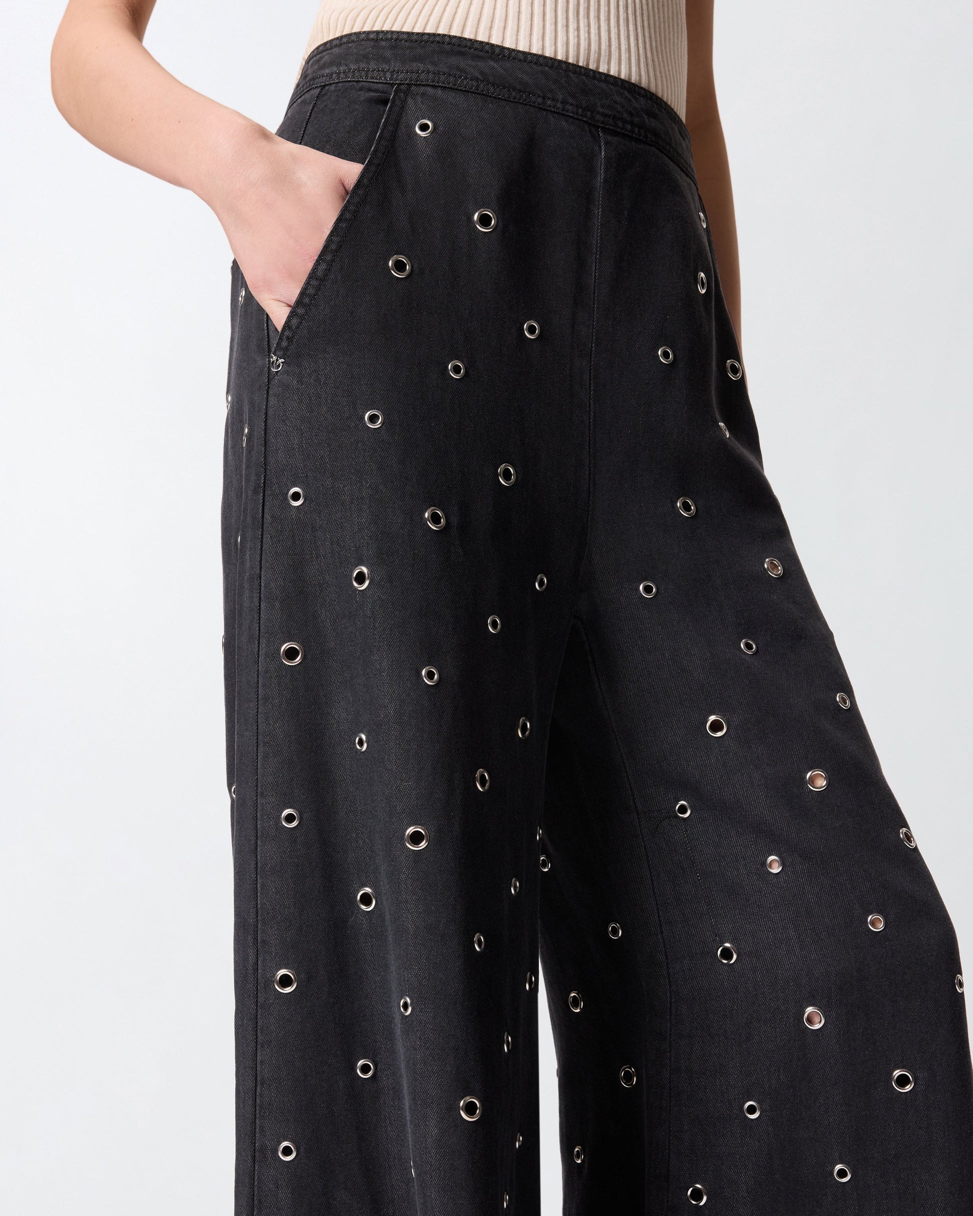 PINKO Wide-Leg Jeans in Dark Denim with Eyelets