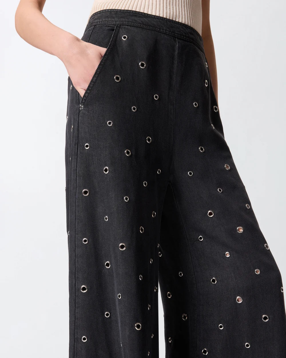 PINKO Wide-Leg Jeans in Dark Denim with Eyelets