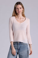 Minnie Rose Sheer Luxury Cashmere V Neck With Rolled Trims