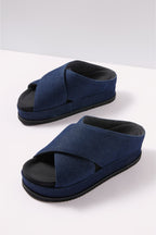 Roam Dark Denim Cross Stack Platform Sandal