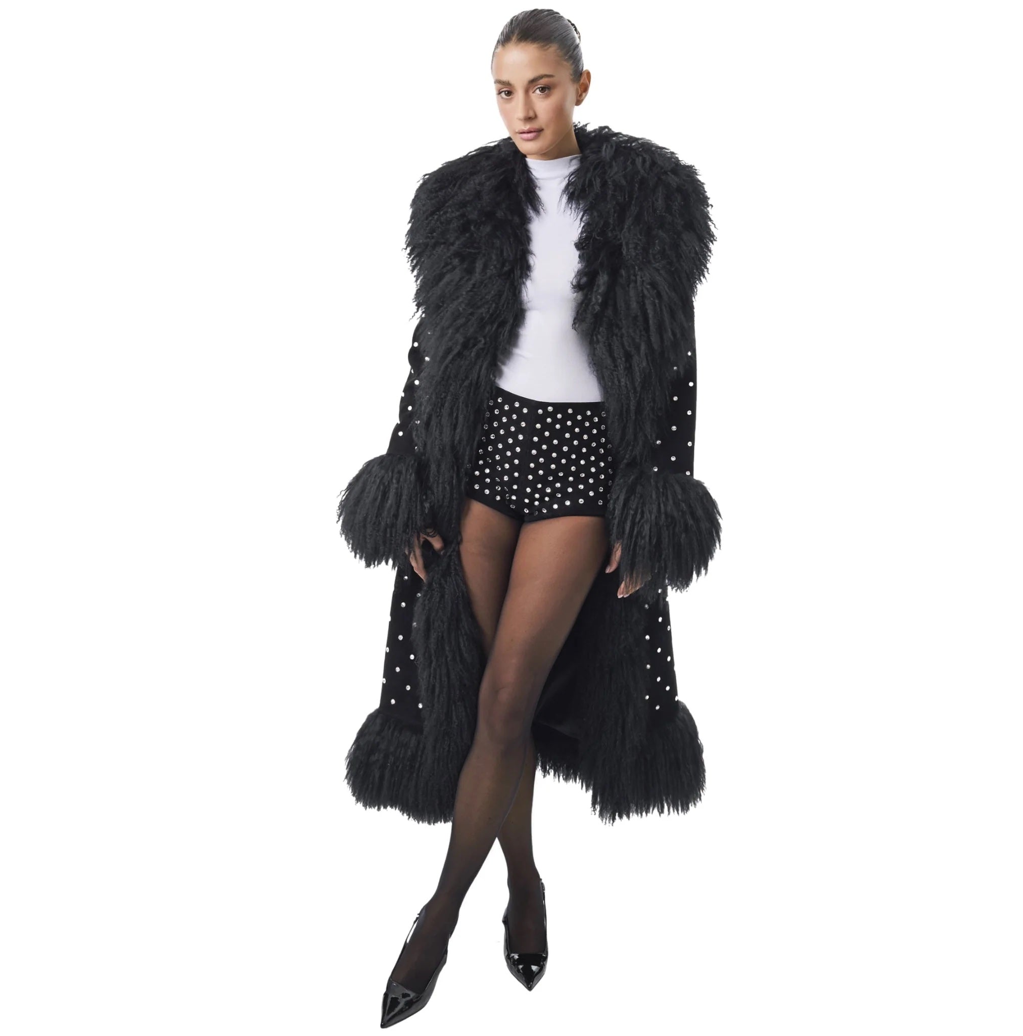 Susanna Chow Dorothy Diamanté Suede Midi Coat