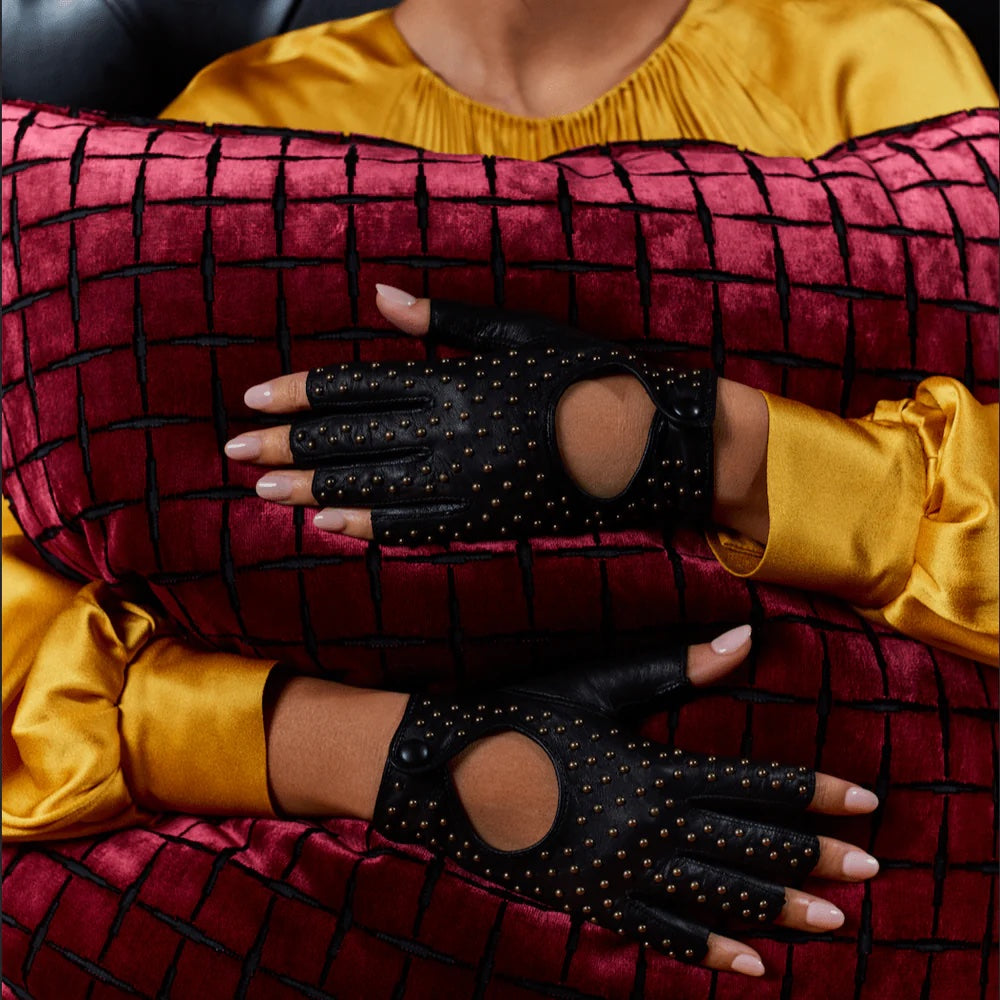 Seymoure UNISEX 3/4 Fingerless Driving Gloves with Studs