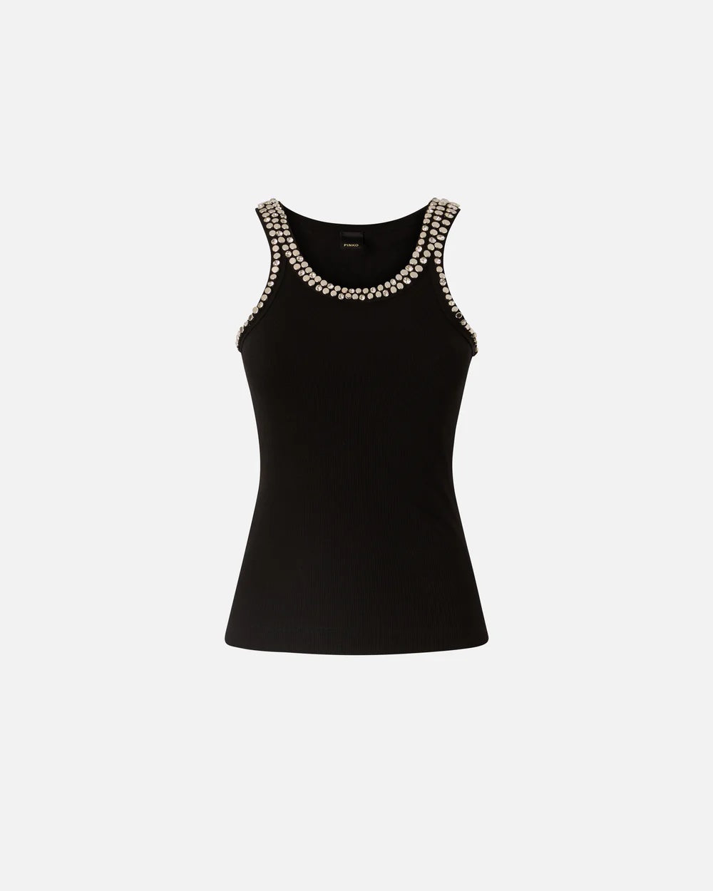 PINKO Ribbed Top with Bejeweled Embellishment in Black