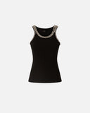 PINKO Ribbed Top with Bejeweled Embellishment in Black