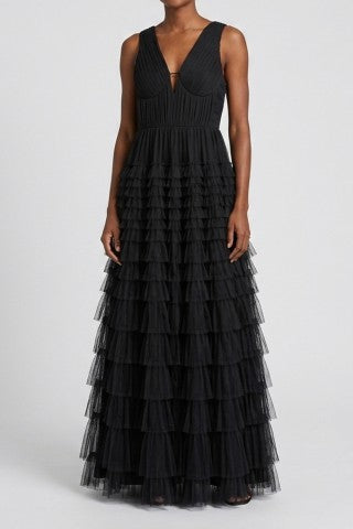 Twinset Ruffle V-Neck Dress Black