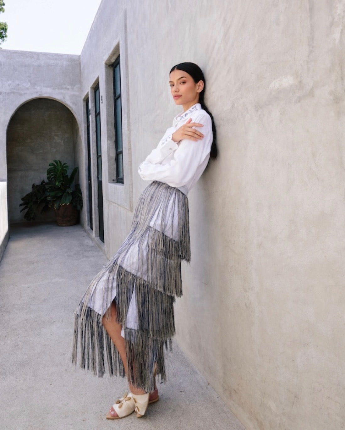 Montsera Collective Tule | Fringe Maxi Skirt | Blue – Ivory