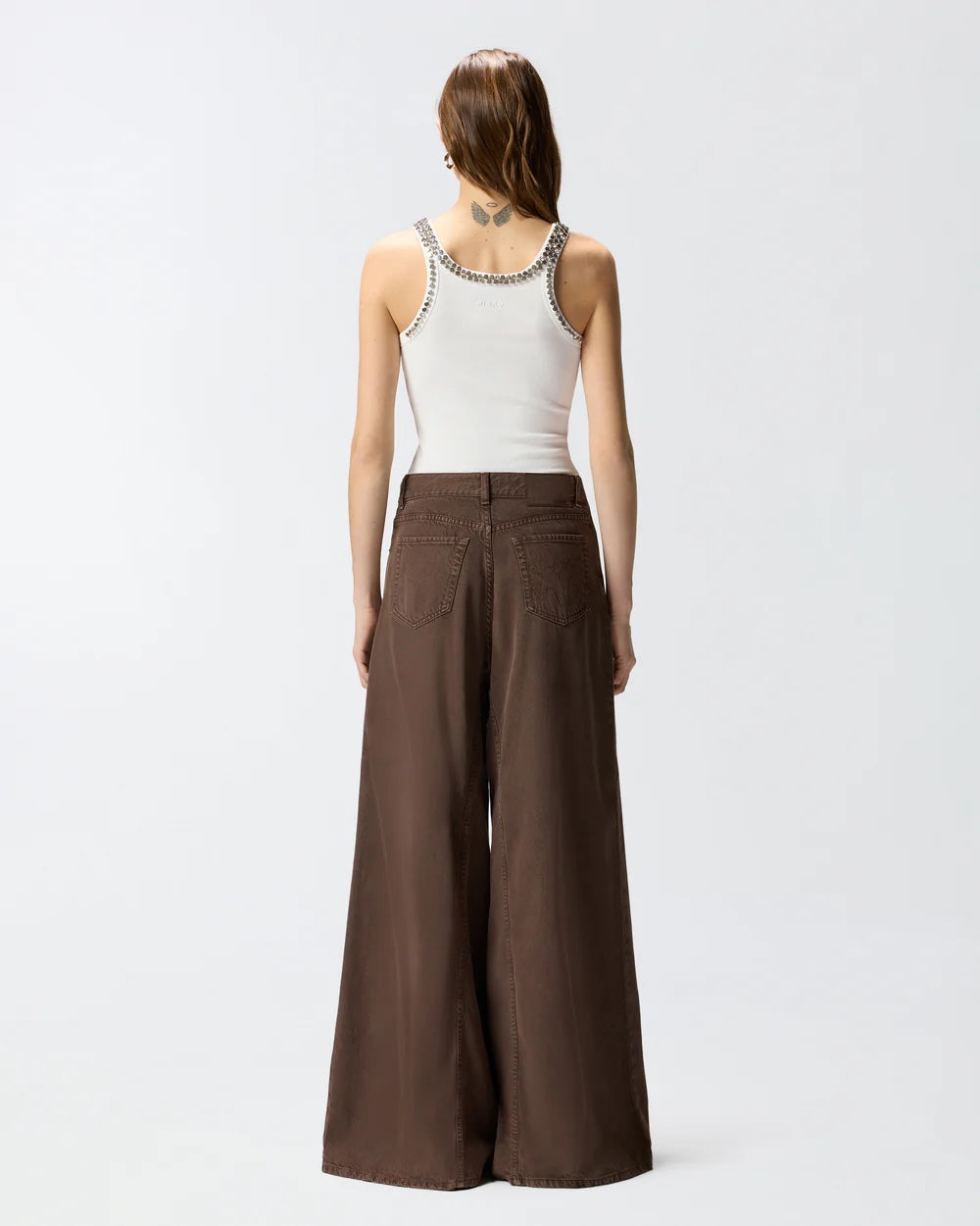 PINKO Ribbed Top with Bejeweled Embellishment in White