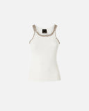 PINKO Ribbed Top with Bejeweled Embellishment in White