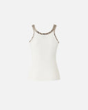PINKO Ribbed Top with Bejeweled Embellishment in White