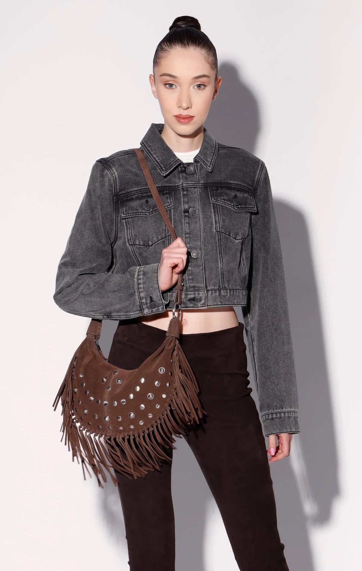 Walter Baker Willow Fringe Mini Hobo Truffle Suede