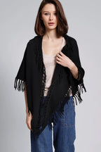 Minnie Rose Cashmere Fringe Shawl Black