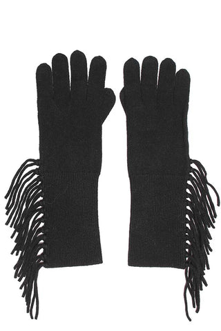 Minnie Rose Cashmere Fringe Trim Gloves