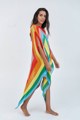 Pitusa Rainbow Crochet Diamond Dress