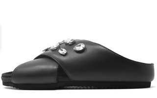Roam Cross Crystal Sandals in Black Vegan Leather