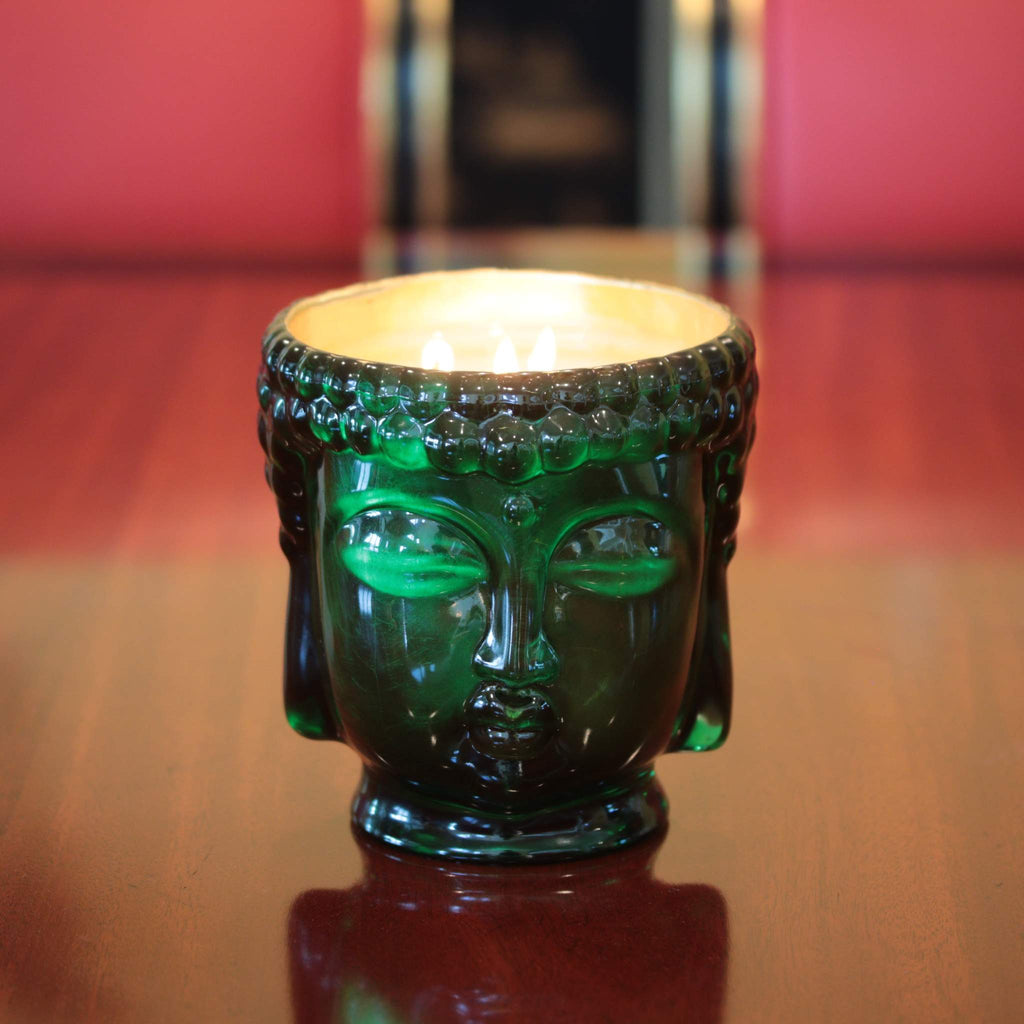 Thompson Ferrier Emerald Green Glass Buddha Candle