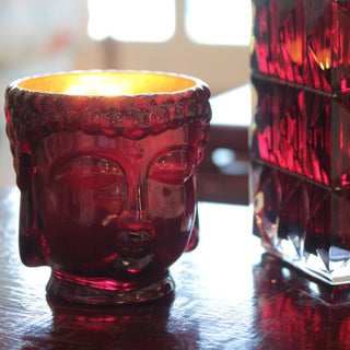 Thompson Ferrier Ruby Red Glass Buddha Candle